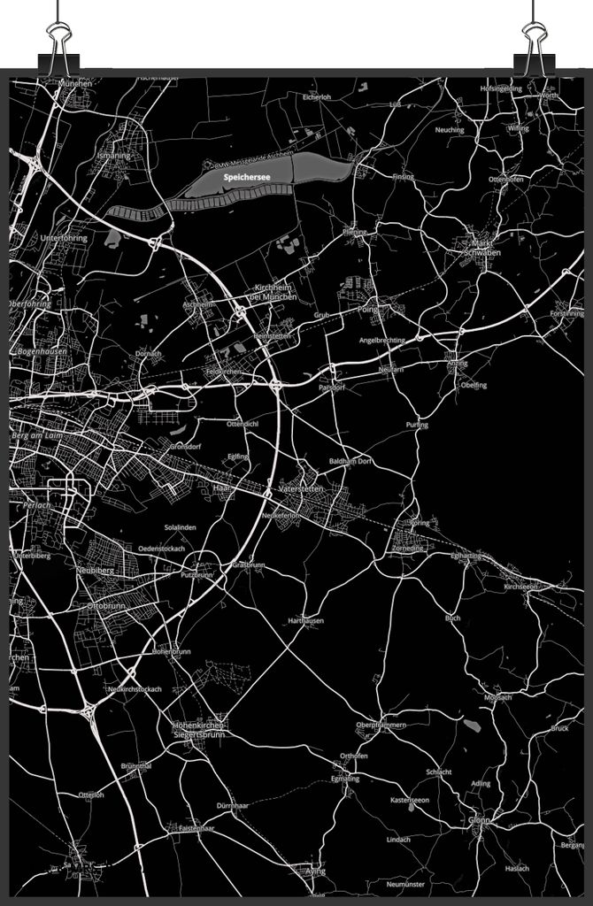 Mr. & Mrs. Panda Bild Vaterstetten DIN A3 - Geschenk, Stadt, Dorf Karte Landkarte Map Stadtplan, Plakat, wanddeko, Wanddekoration, drucke, Wandbild