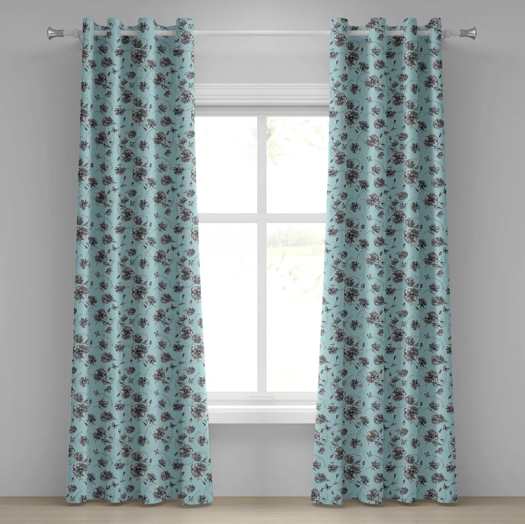 Rideau à œillets vintage fleurs sauvages ABAKUHAUS 280x175cm anthracite