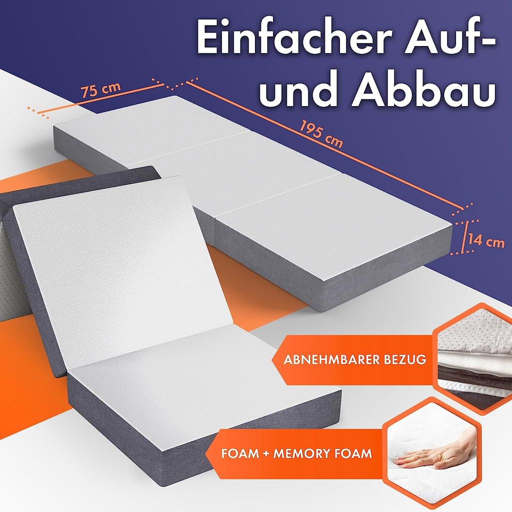 ELONEO Klappmatratze 65x195 Cm, 9 Cm Hoch, Grau, Klappmatratze Kinder Faltbar, Klappbare Gästematratze, Faltbare Matratze, Reisematratze Für Kinder Und Erwachsene Für Reisen Und Camping Online Kaufen Bei Netto