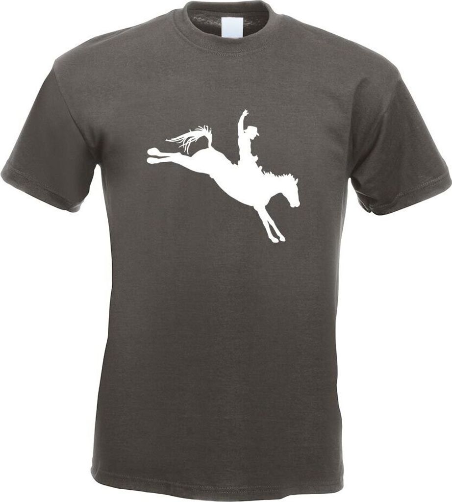 Kiwistar - T-Shirt - Graphit - Cowboy mit Pferd Rodeo Motiv Bedruckt Funshirt Design Print - mit Motiv Bedruckt - Funshirt Design - Sport - Freizei...