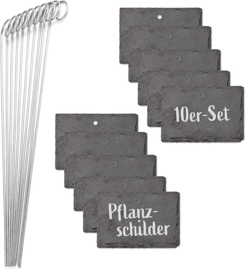 Set von 10 Wetterfesten Pflanzenetiketten | Wiederverwendbare Schieferetiketten für Pflanzen, Kräuter und Blumen | Inklusive Stahlbodenstecker | ...