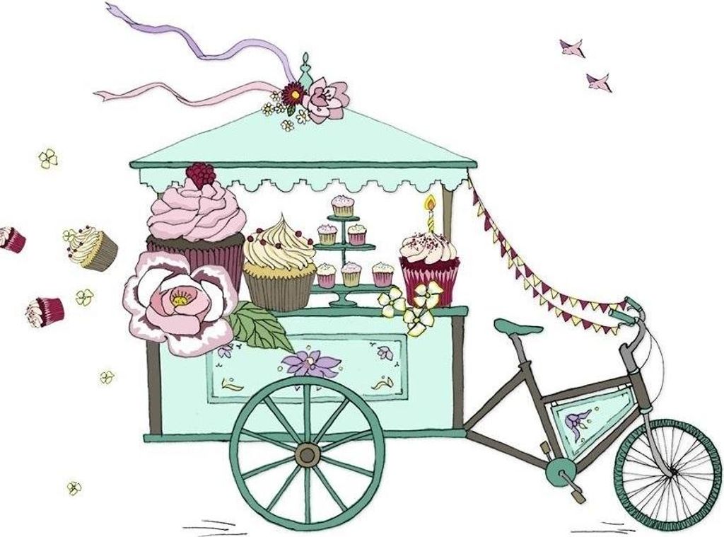 Swarovski Grußkarte Fahrrad mit Cupcakes