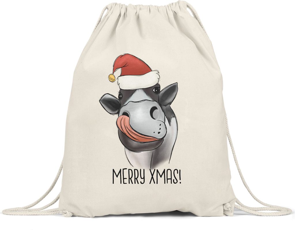 Merry Xmas Turnbeutel Gymsack Geschenkidee Weihnachten Frohe Weihnachten Süßes Kuh-Motiv Kuh-Fans Kühe