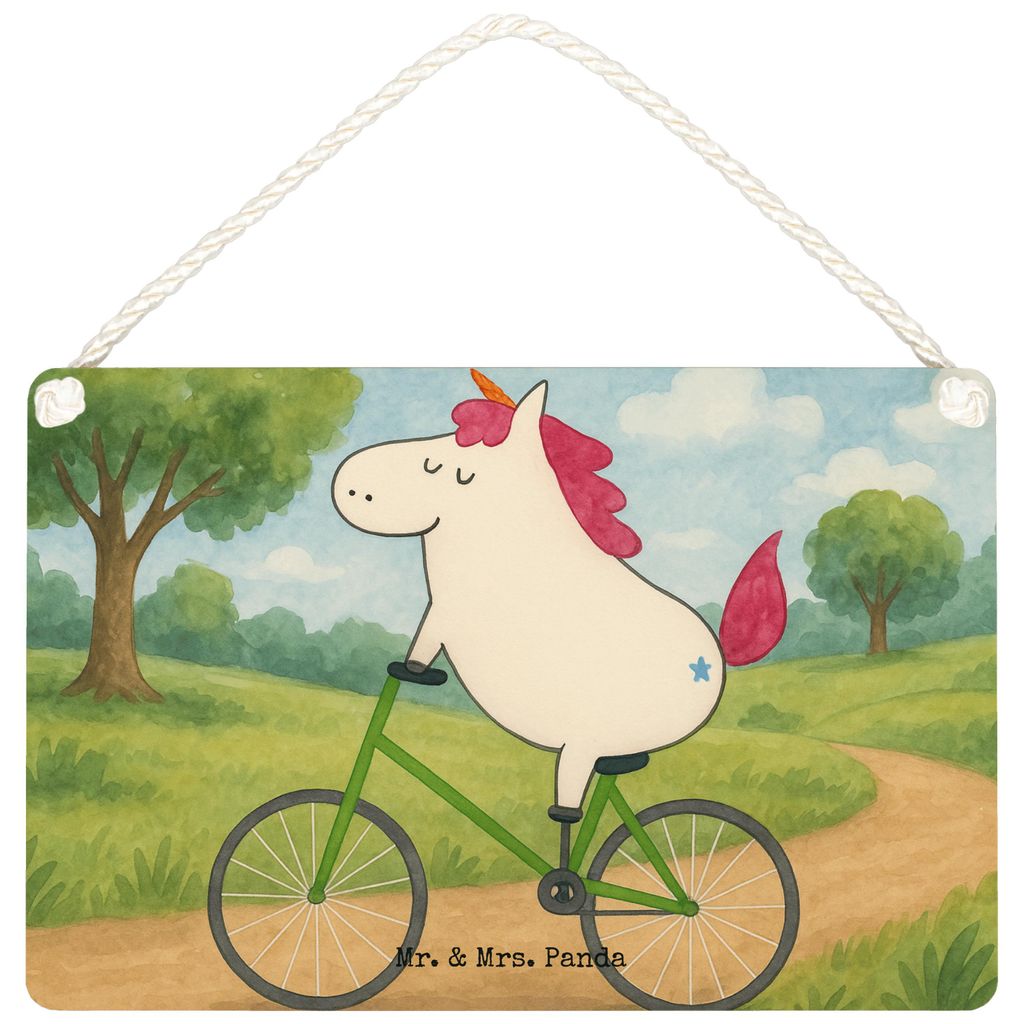 Mr. & Mrs. Panda Schild Einhorn Radfahrer Design DIN A6 - Weiß - Geschenk, Bike, kleine aufmerksamkeit, wandtafel, Rad, Türschild, Unicorn, Einh...