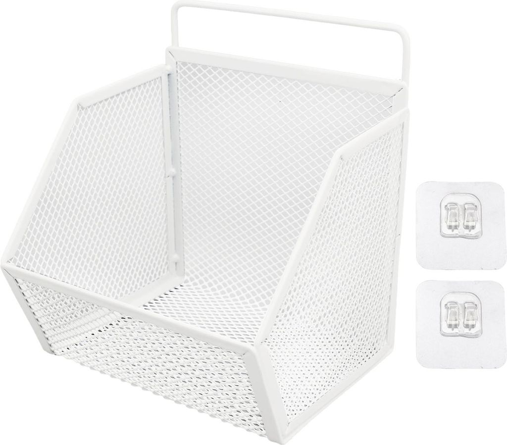 Hanging Drahtkorb 13.2x10x15cm Klebstoff Metall kleiner Aufbewahrung für Küchenbadezimmer Schlafzimmer Weiß weiß