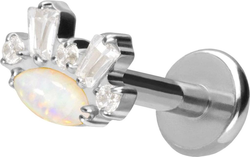 Ohrpiercing, Nasenpiercing Titan Labret mit Push Fit SYNTHETISCHER OPAL + KRISTALLE Silber Stablänge: 10mm | Stabstärke: 1,2mm