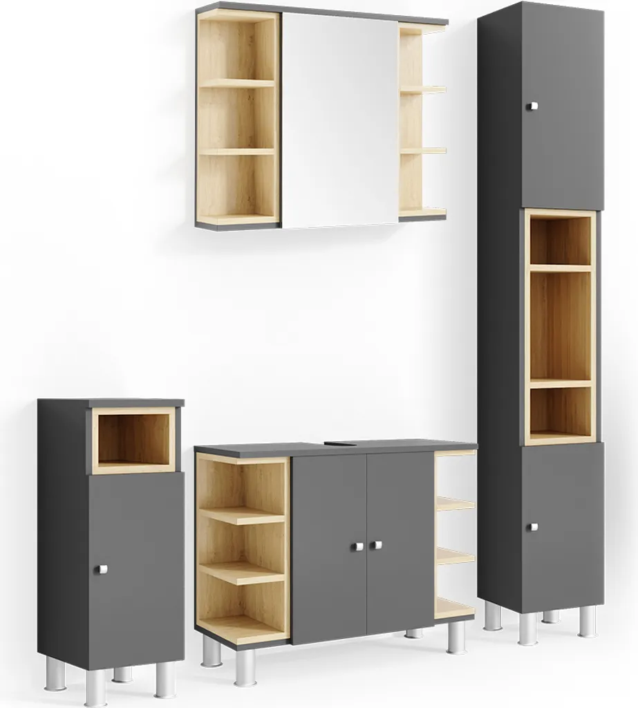 Meuble de bain anthracite Vicco Aquis 4 parties rangement spacieux