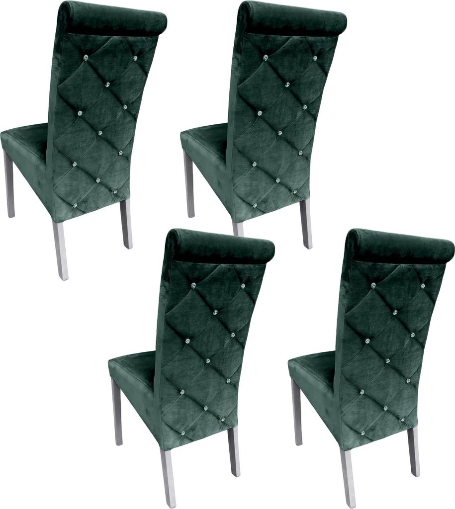 Ares Meble Esszimmerstühle 4er Set K6 - Esszimmerstuhl - Wohnzimmer Stühle - Polsterstuhl Esszimmer - Samt Dunkelgrün - Weiß