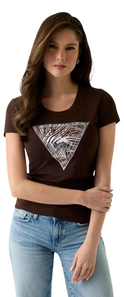 Guess SS CN ZEBRA TRIANGLE TEE Damen T-Shirt Braun : Größe - XL Größe: XL