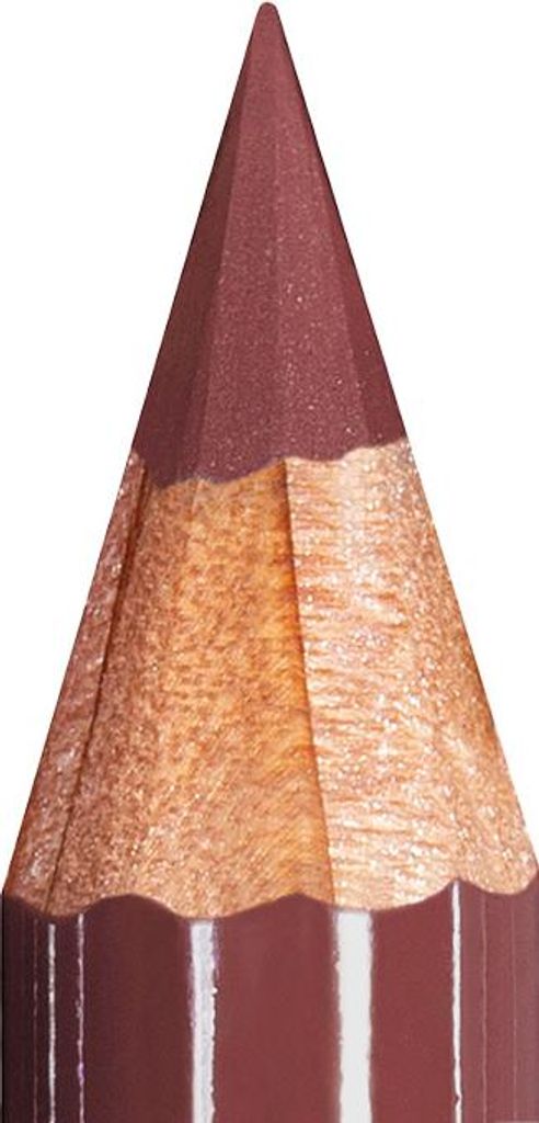 A close-up view of the sharpened tip of a lip pencil.