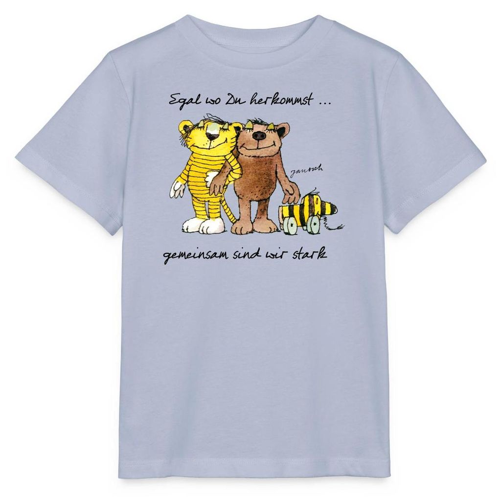 Spreadshirt Janosch Bär Tigerente Tiger Gemeinsam Stark Kinder Basic T-Shirt, 110/116 (5-6 Jahre), Lavendel-Violett