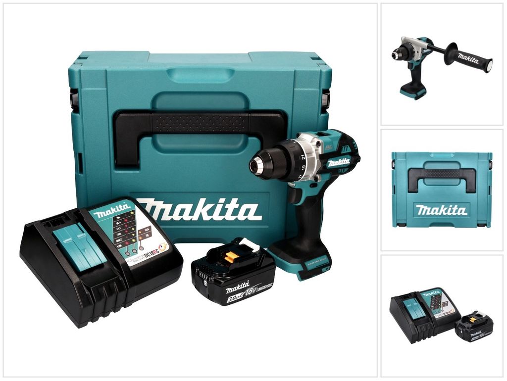 Makita DDF 486 RF1J Akku Bohrschrauber 18 V 130 Nm Brushless + 1x Akku 3,0 Ah + Ladegerät + Makpac