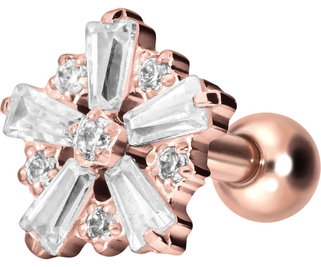 Ohrpiercing Titan Ohrpiercing mit Innengewinde SCHNEEFLOCKE RoséGold Stablänge: 6mm