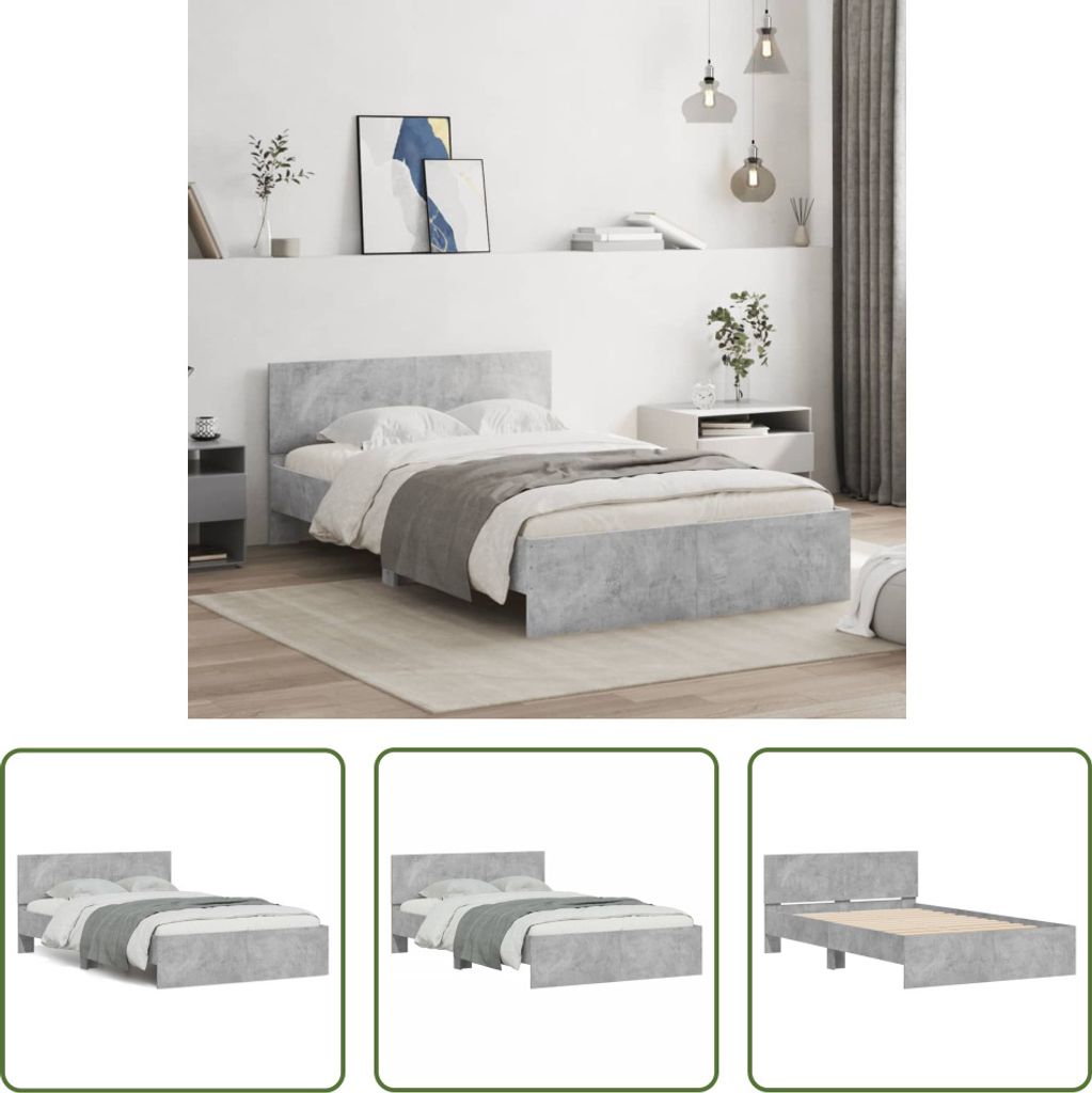 The Living Store Bettgestell mit Kopfteil Betongrau 120x190 cm