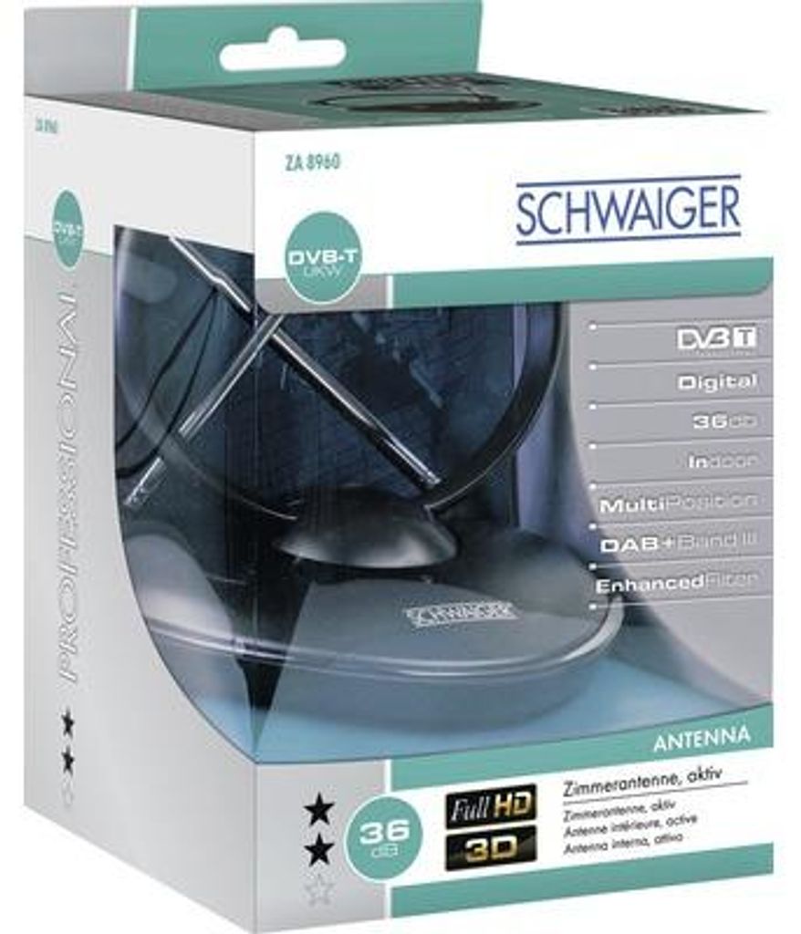 Schwaiger ZA8960 013, Vnútorný, Čierna, 36 dB, 1,5 m, UHF, Obrázok produktu 