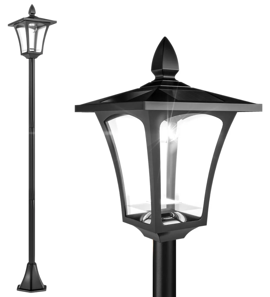 Lampadaire solaire extérieur 160 cm lanterne LED 40 Lm noir classique