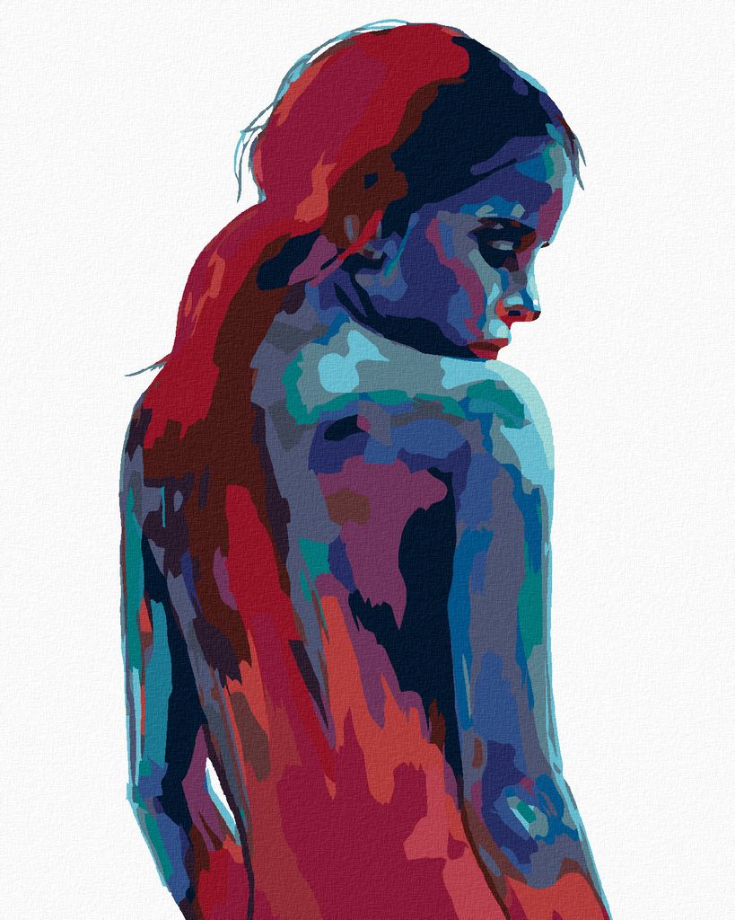 Zuty - Malen nach Zahlen - FRAU IN BLAUEN UND ROTEN FARBTÖNEN, 40x50 cm, mit Keilrahmen (bereits gespannt)