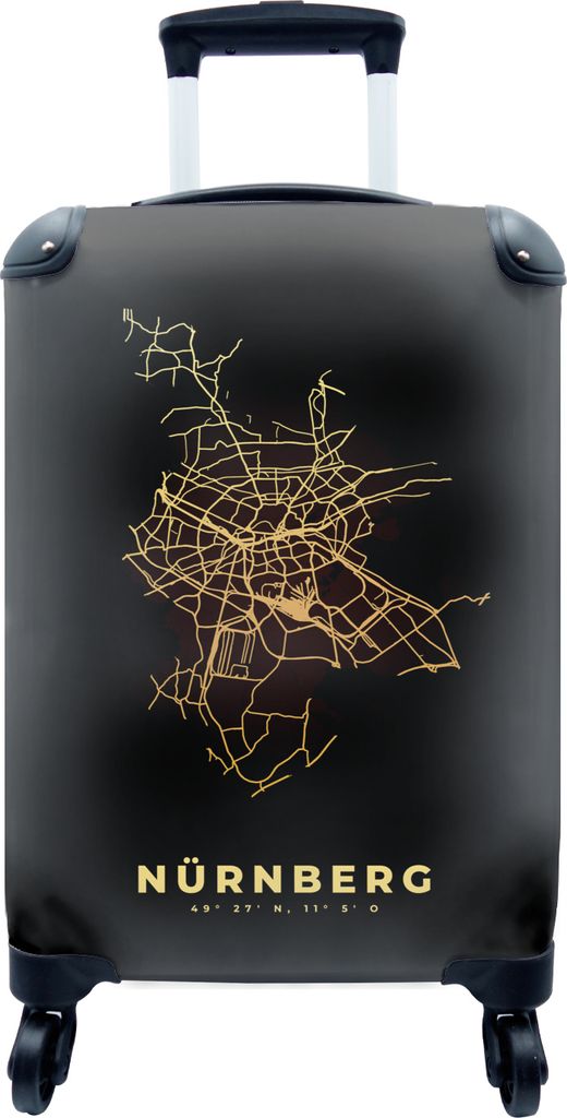 MuchoWow MuchoWow Koffer Handgepäck Trolley Rollkoffer Kleine Reisekoffer mit 4 Rollen - Nürnberg - Gold - Stadtplan - Karte - Cabin Size < 5...