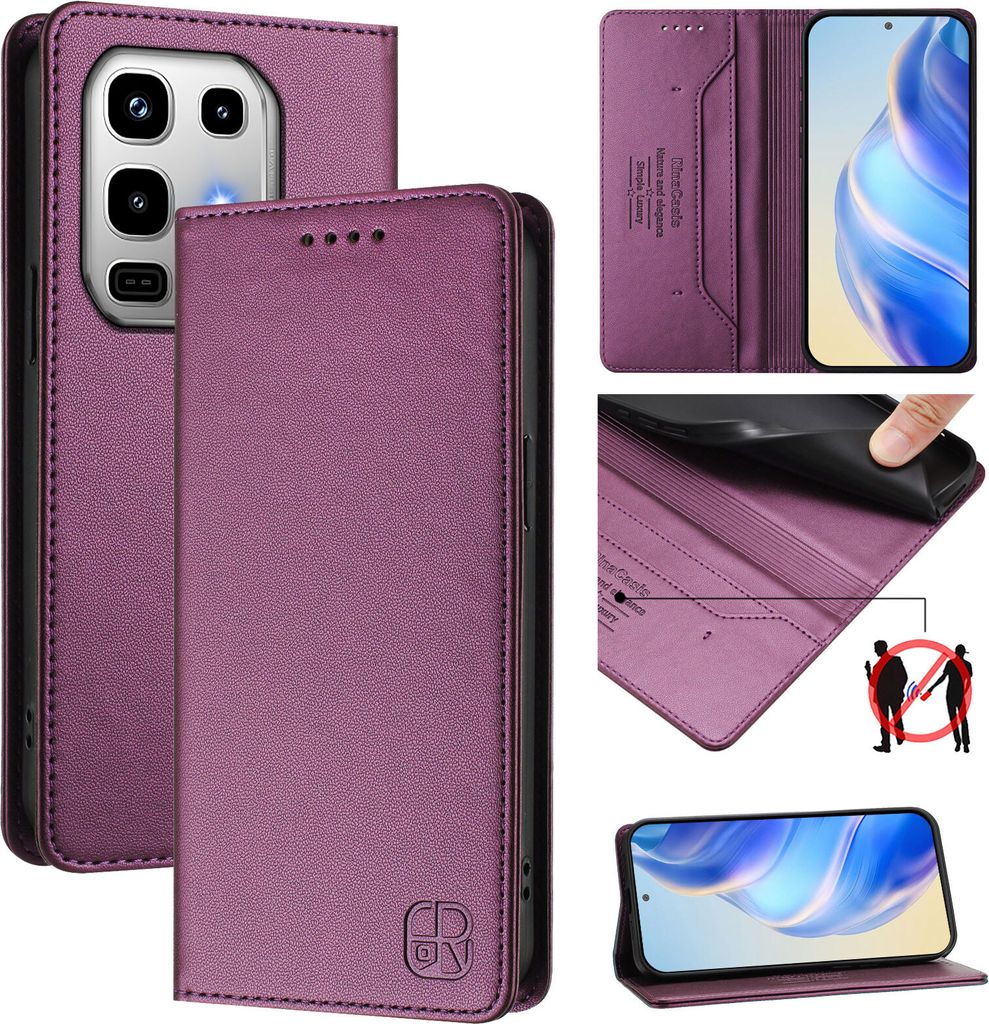 Lederhülle für Infinix Note 50 / Note 50 Pro 4G Hülle Flip Brieftasche Kartenfächern Ständer Schutzhülle Lila