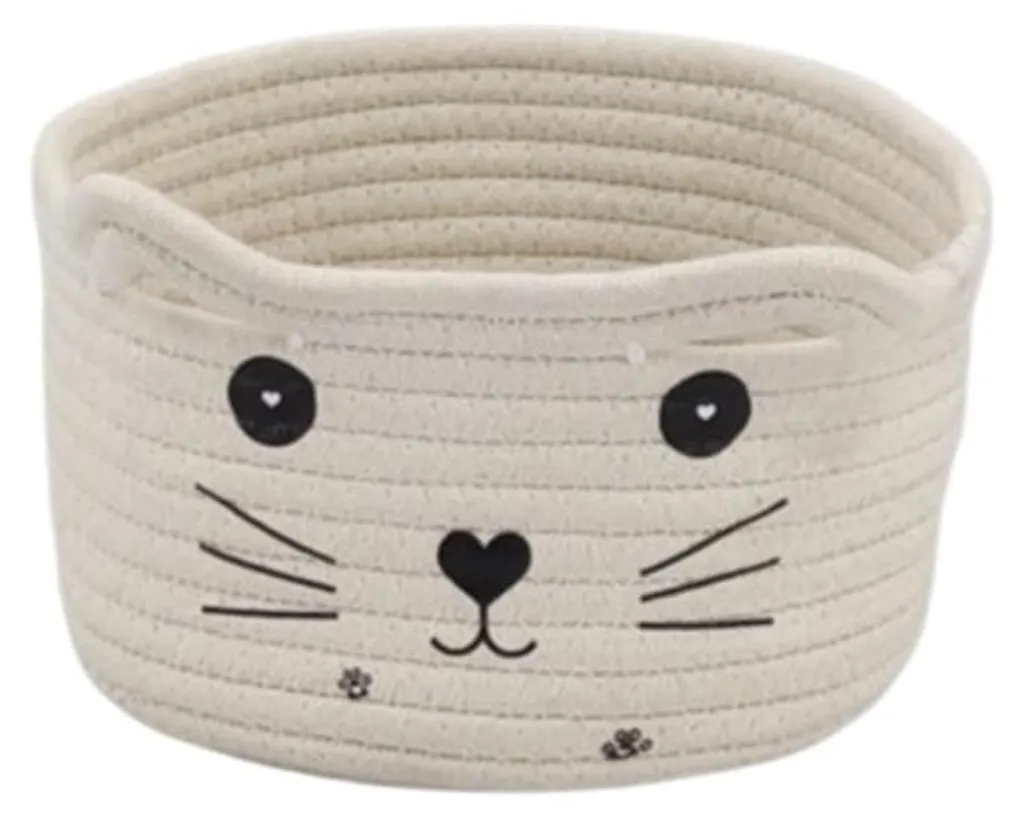 Rangement pour jouets de chat - Panier en coton blanc 21cm compact