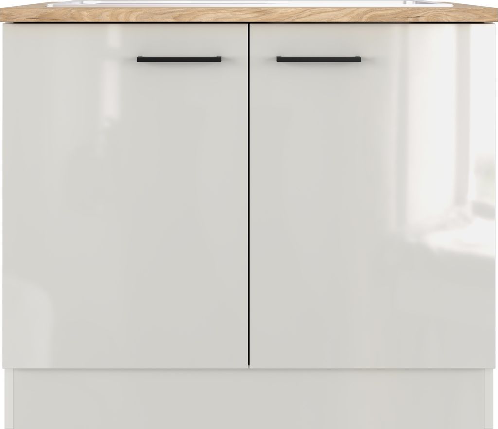 Flex Well Spülenschrank inkl Spüle Lund BxTxH 100 x 60 x 85 cm lichtgrau glänzend