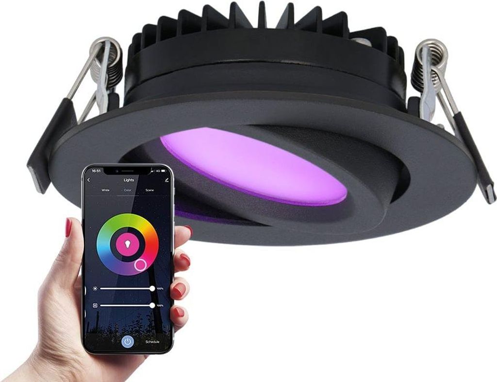 hoftronicsmart LED Einbaustrahler 6W 480lm IP44 Schwarz RGBWW Schwenkbar Wifi Bluetooth