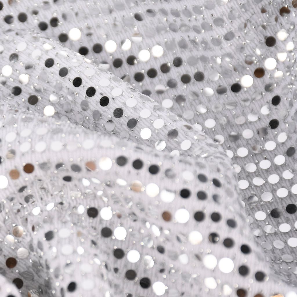 Bekleidungsstoff Stretch Polyester Pailletten Glitzer weiß silber 1,45m