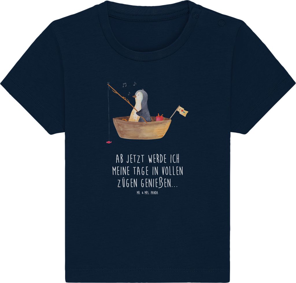 Mr. & Mrs. Panda T-Shirt Pinguin Angelboot 12. - 18. Monat - French Navy - Geschenk, Optimistisch, Leben, Motivation, Kleinkind, Babyshirt, Boot, A...