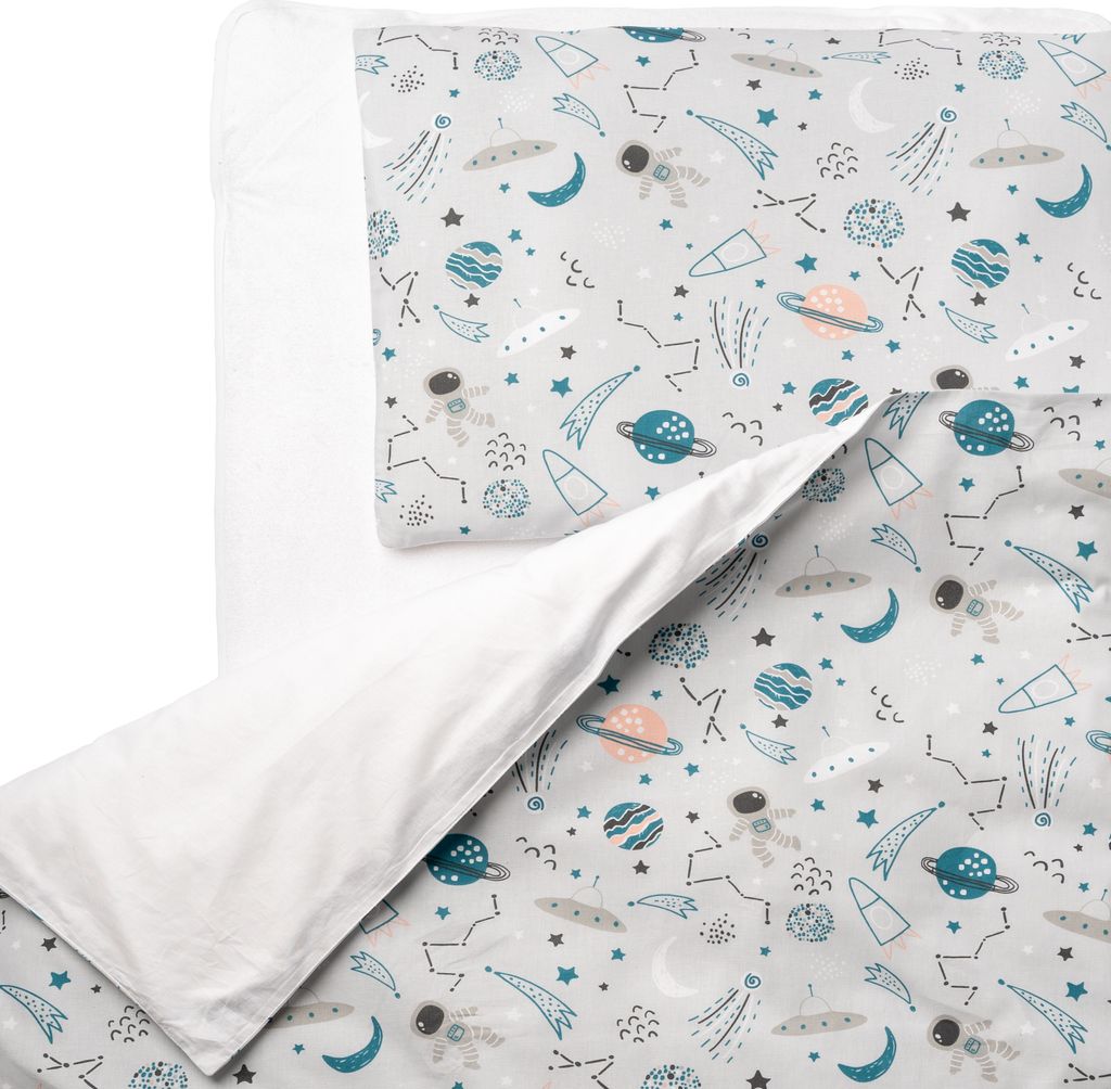 FlyIdeas Baby Bettwäsche Komplett Set 80x80 cm, 100% Reine Zert. Baumwolle Baby Decken Set mit Kissenbezug fur Neugeborenen Kinderbett Stubenwagen