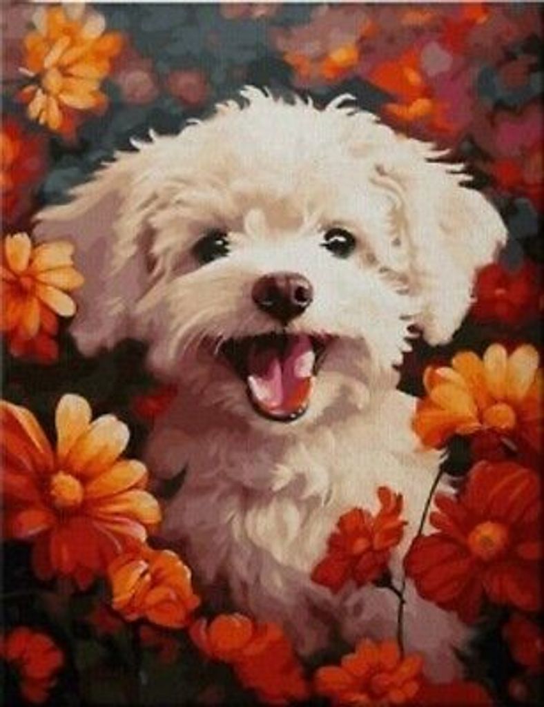 NORIMPEX Diamantov kleiner Ofen Hund in Blü te 30x40cm