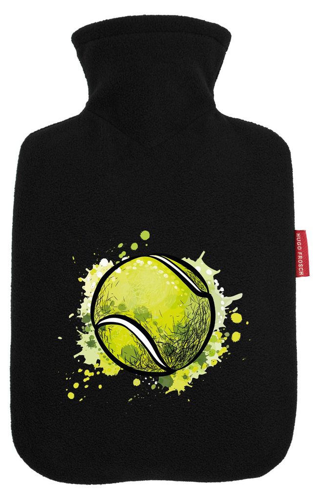 Huuraa Wärmflasche Tennisball Comic 1,8 Liter Black Classic Veloursbezug Bettflasche Geschenkidee
