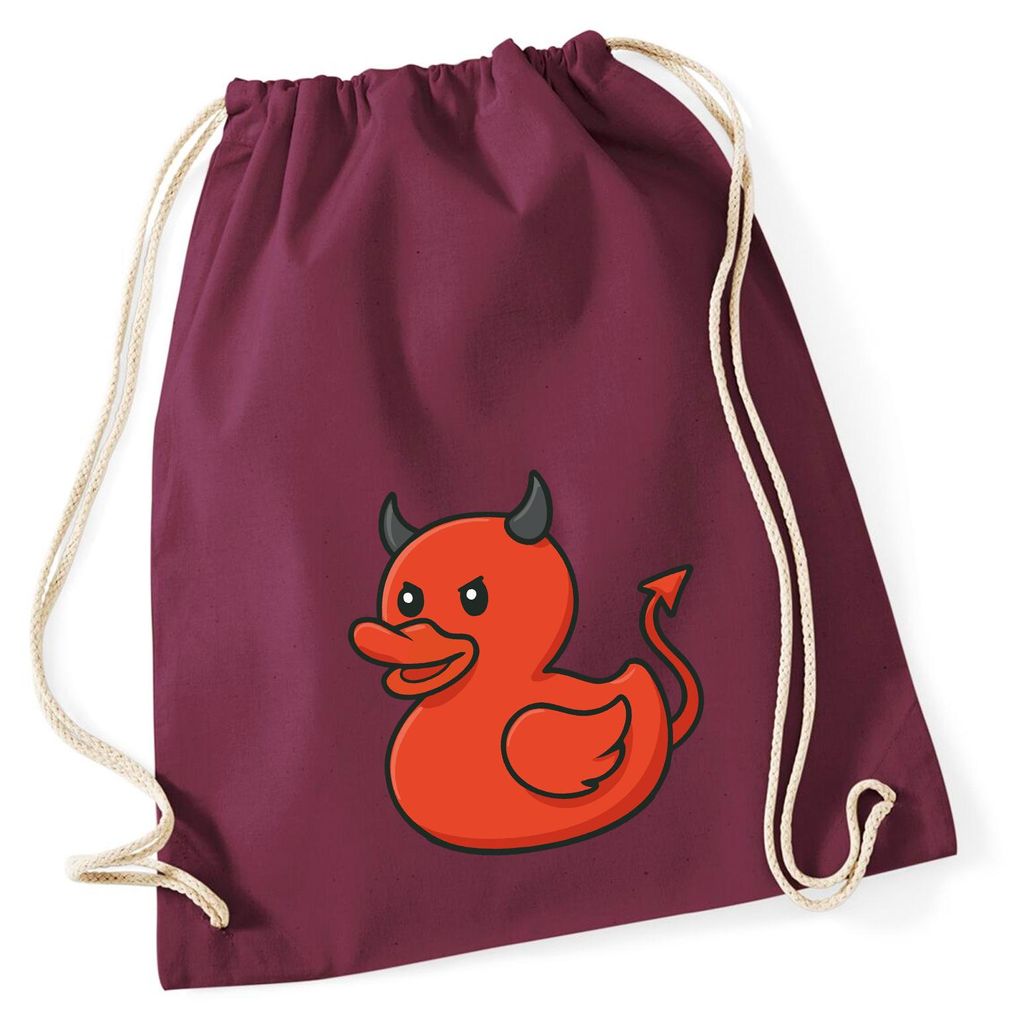 Huuraa Turnbeutel Quietscheente Teufel Gummiente Luzifer 12 Liter Burgundy Baumwolle Rucksack Geschenkidee