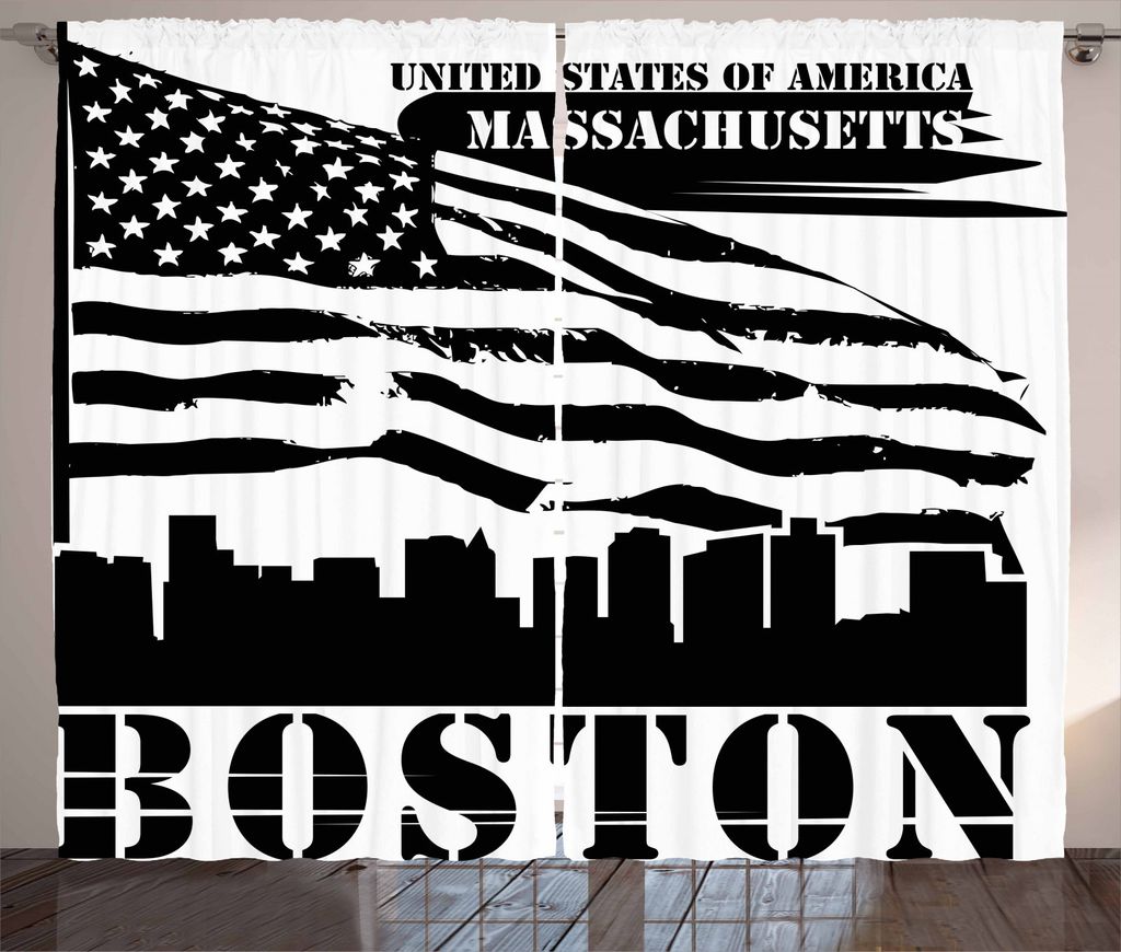 ABAKUHAUS Boston Rustikaler Gardine, Flatternde Grungy Flagge, Schlafzimmer Kräuselband Vorhang mit Schlaufen und Haken, 280 x 245 cm, Schwarz und...