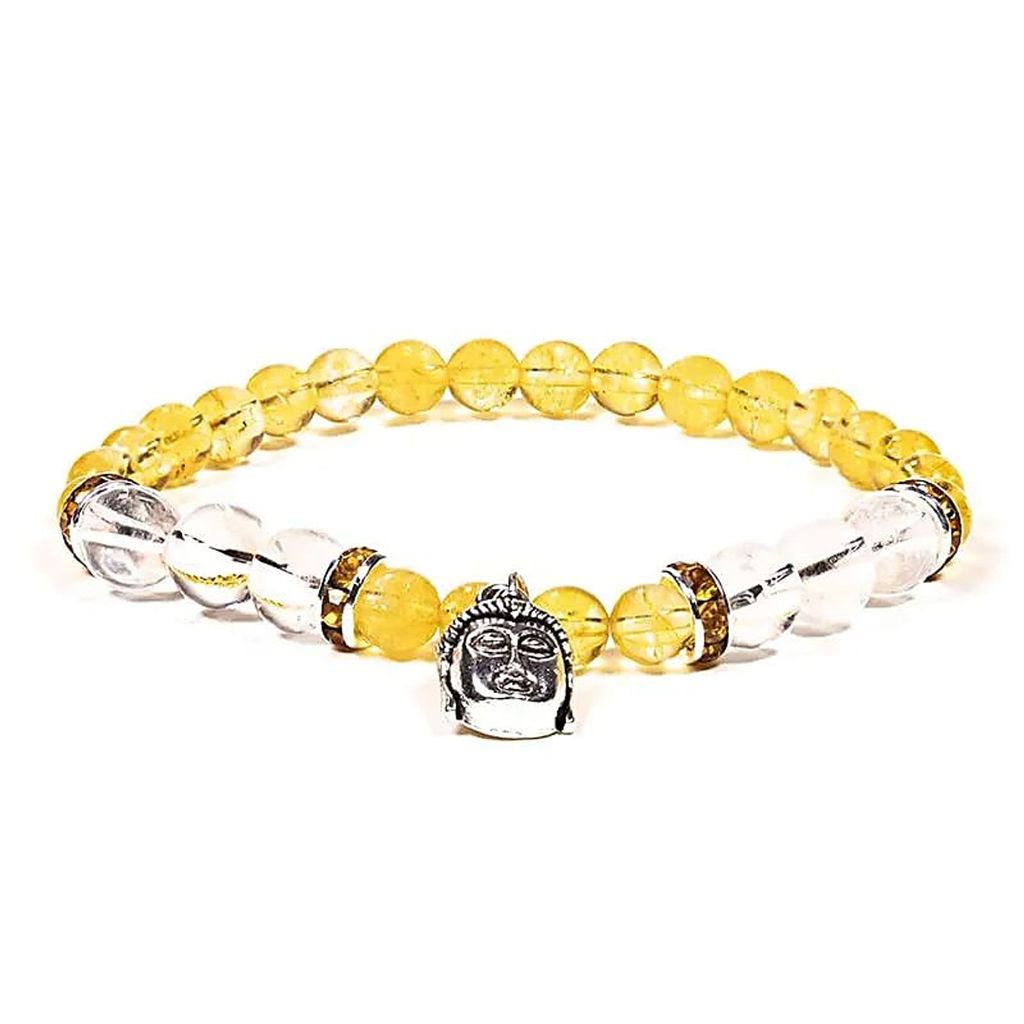 Armband Citrin/Bergkristall mit Buddha - 6-8 mm Packung mit 2 Stück