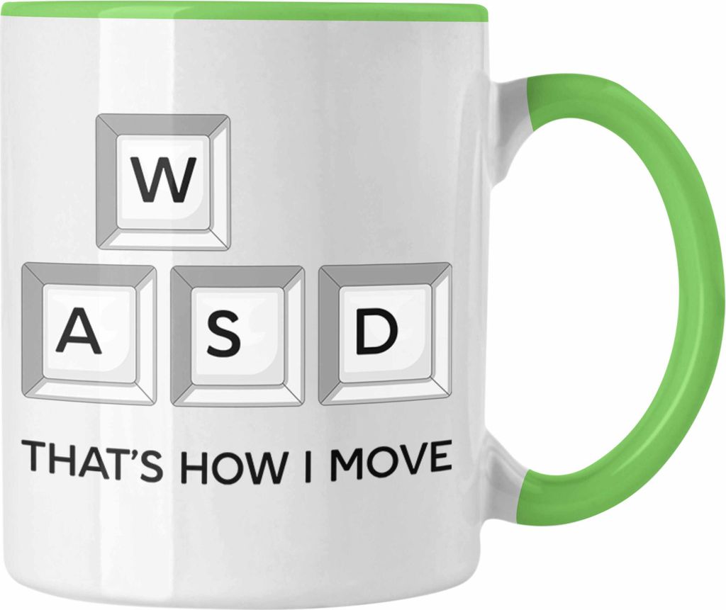 Trendation - Gamer Tasse WASD Geschenk Zocker Jungs Lustiges Dekokissen That's How I Move Gaming PC (Grün)