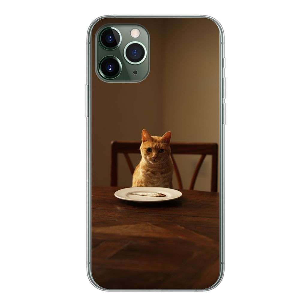 MuchoWow Handyhülle Schutzhülle Hülle für iPhone 11 Pro Katze - Esstisch - Teller Silikon Softcase Handy Hülle - Handy