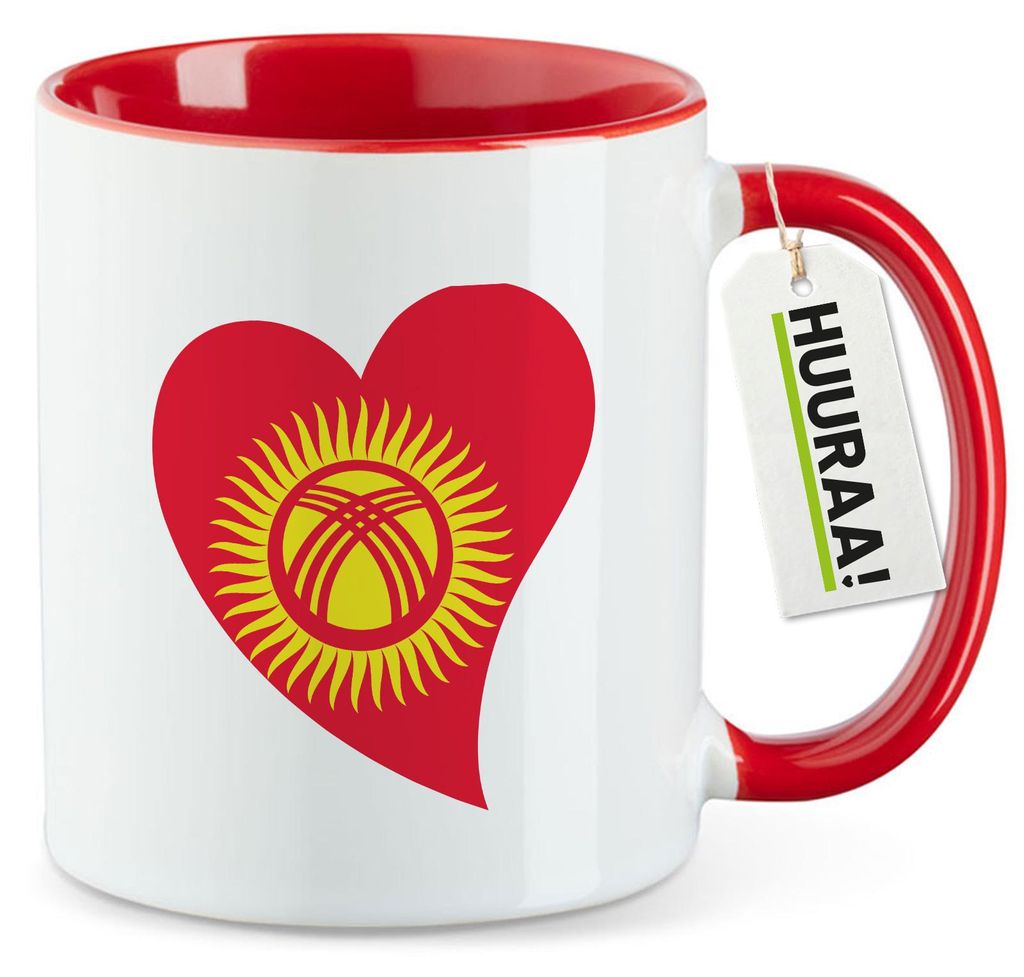 Huuraa Kaffeetasse Kirgisistan Flagge Herz 330ml Rot Keramik Kaffeebecher Geschenkidee
