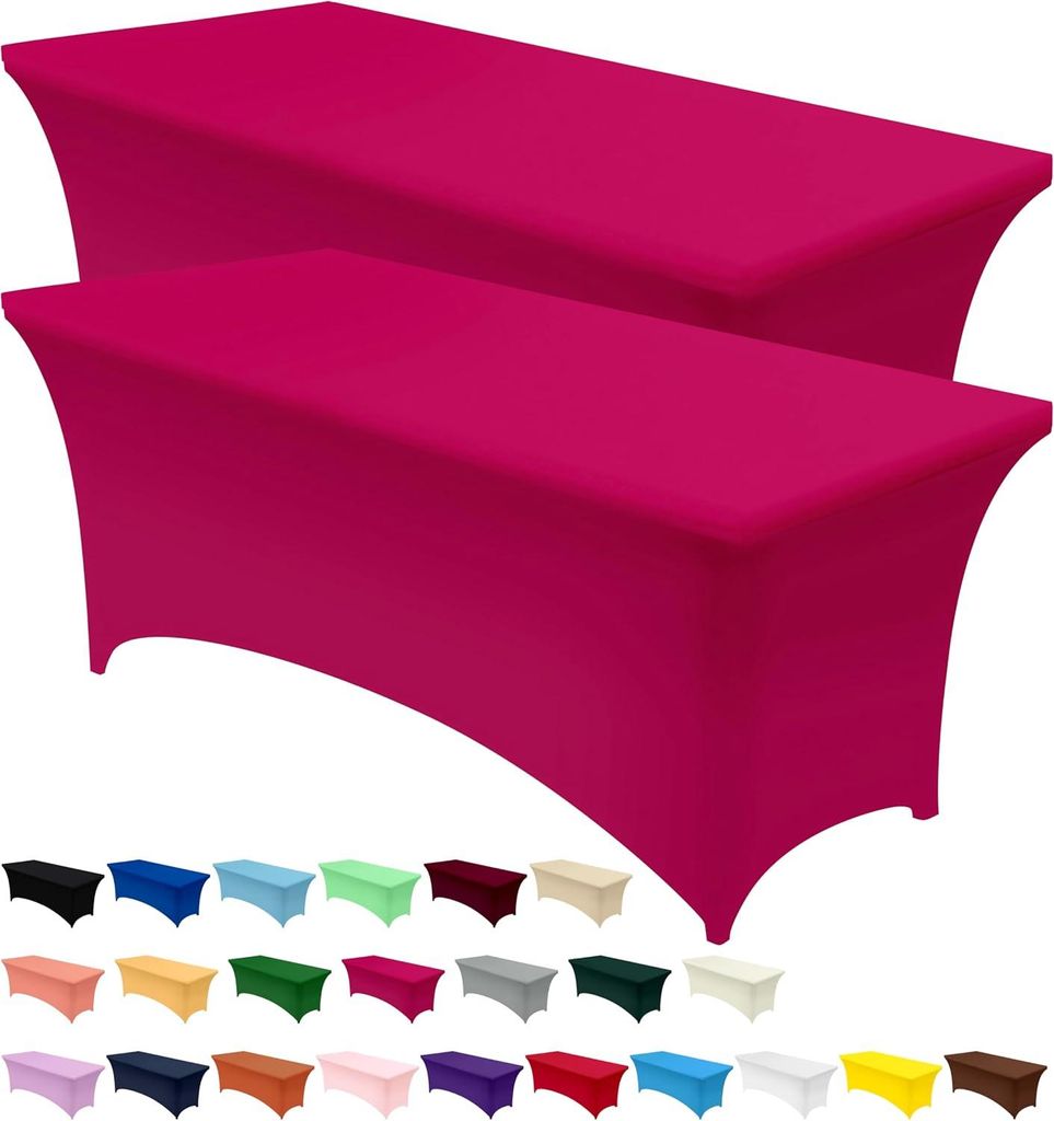 Set mit 2 fuchsiafarbenen Elasthan-Tischdecken, 183 x 76 x 76 cm, passgenau, dehnbar, waschbar, knitterfrei, für Terrasse/Partys