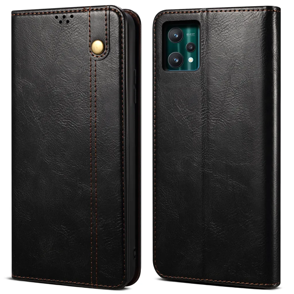 Custodia a Libro per Realme 9 Pro Nero - Pelle PU con Porta Carte
