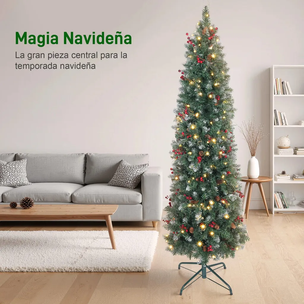 Sapin de Noël 2m sans perte d'aiguilles avec LED et décorations