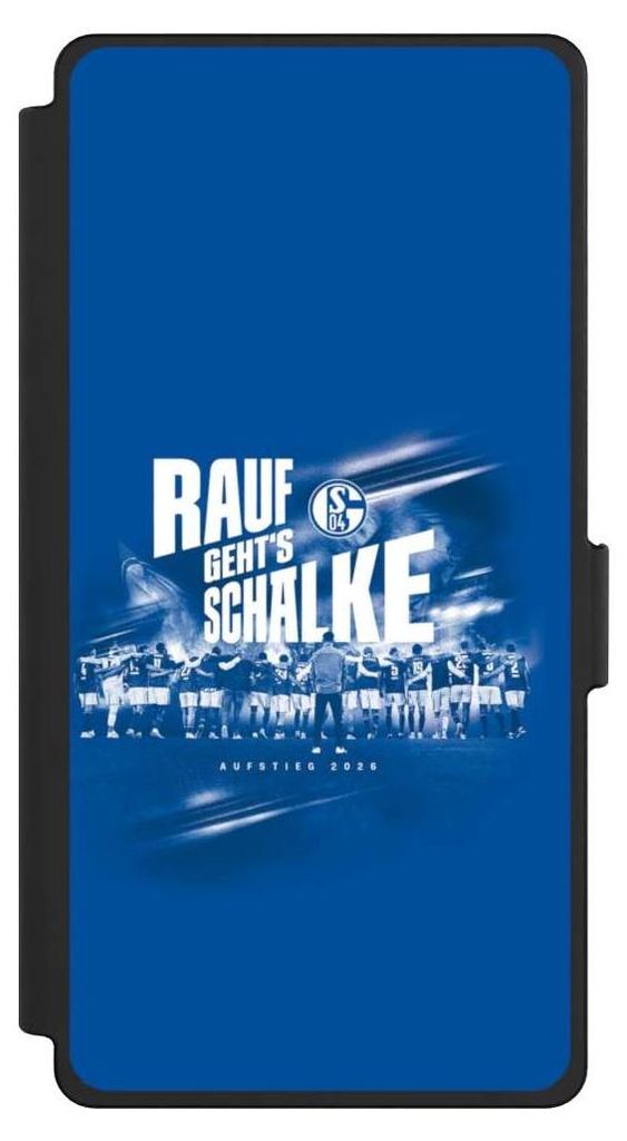 NIVOCASE Klapphülle für Samsung Galaxy S25 Ultra Handyhülle aus Kunst Leder NIVOflip schwarz Aufstieg FC Schalke 04 Offizielles Lizenzprodukt