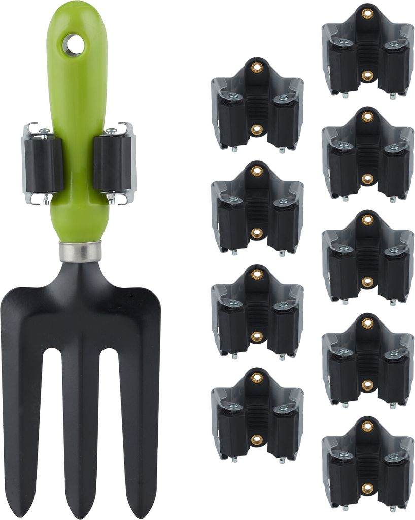 40 x Gerätehalter, Gummi-Rollen zum Klemmen, Universal Besenhalter für Wand, Garten, Eisen, Stielhalter, grau/schwarz