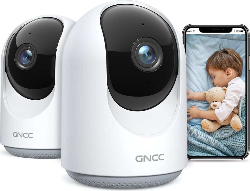 GNCC P1 WLAN Überwachungskamera Innen - 360 ° Schwenkbare Babyphone mit Kamera - WLAN IP Kamera Indoor 1080P mit Nachtsicht - 2er-Pack