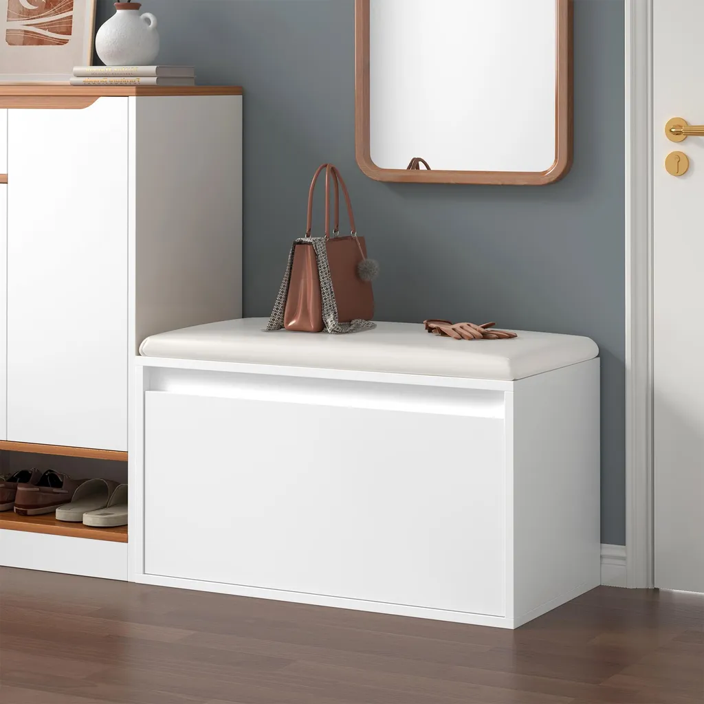 Banc de rangement Degerfors blanc idéal pour l'entrée ou la chambre