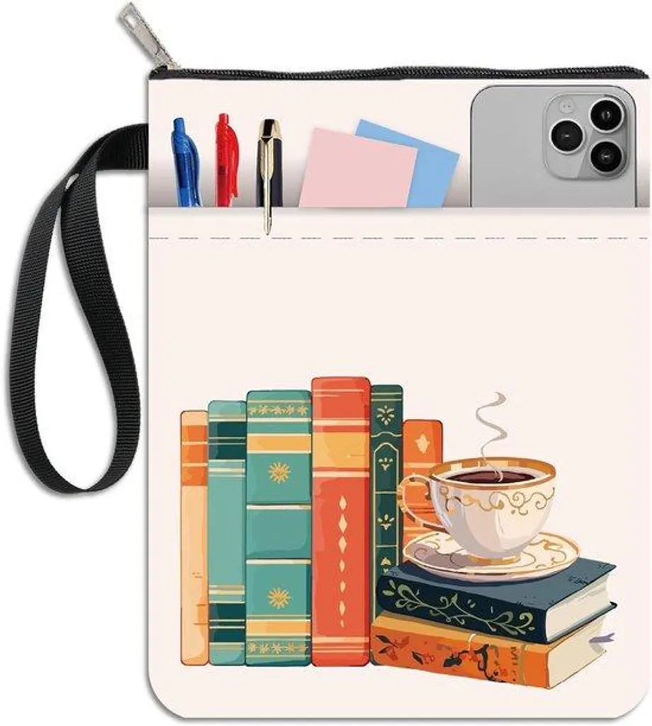 Pochette livre de poche en tissu à fermeture éclair thème Coffee Break