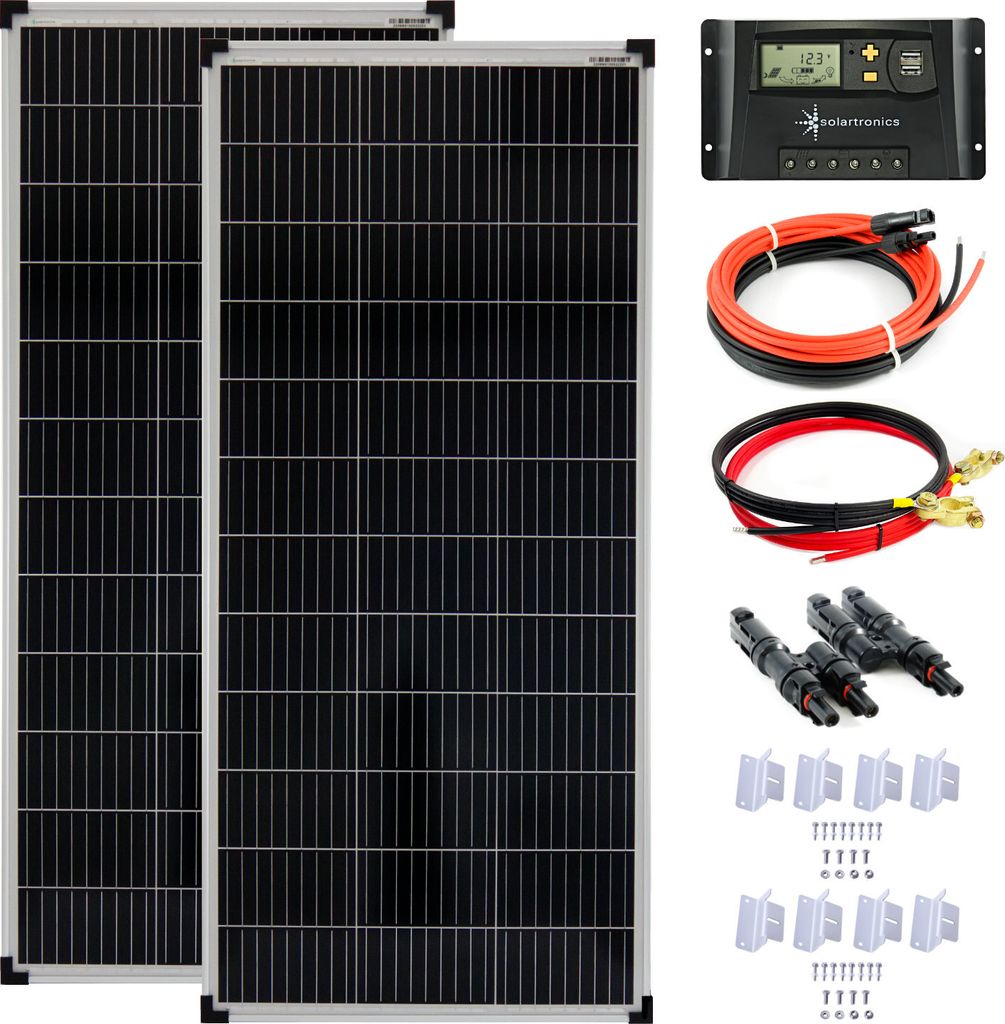 Solar Set 12V 2x100 Watt Solarpanel 20A Laderegler Montagewinkel Solaranlage PV