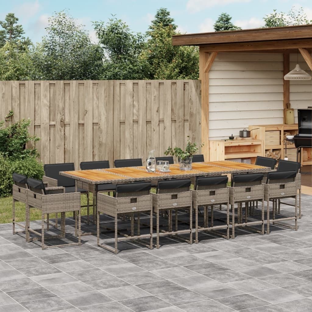 "2026 Promotion" 15-tlg. Garten-Essgruppe - mit Tisch und Stühlen - mit Kissen - Grau Poly Rattan - Gartenmöbelset CC13604