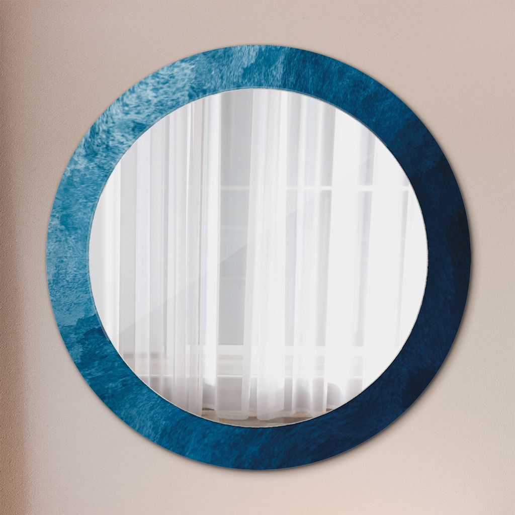 Ø70cm Spiegel - Glasrahmen mit Aufdruck - Wandspiegel Schlafzimmer - Abstrakt Kunst