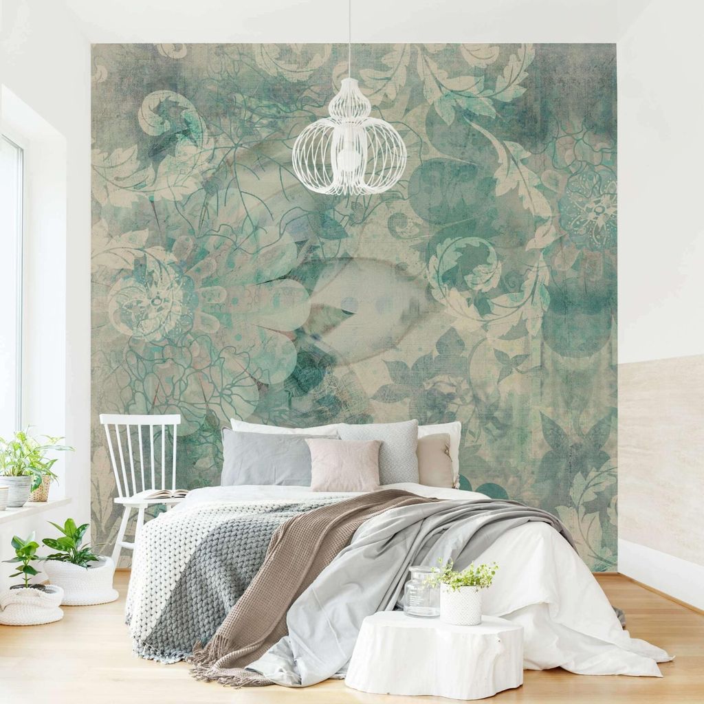 Mustertapete - Vliestapete - gemusterte Tapete UV-beständig Ornament blau Vintage Wandtapete geruchsfrei