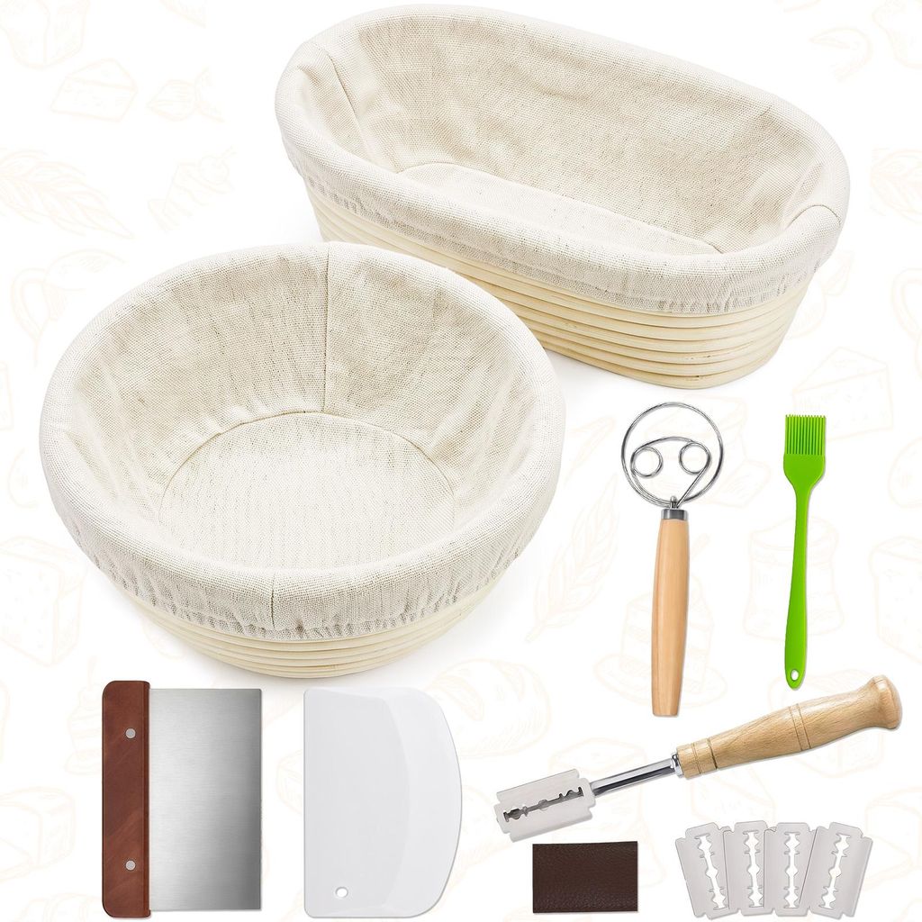 15-teiliges Gärkörbchen-Set aus Rattan, 23 cm rund und 25 Produktbild 